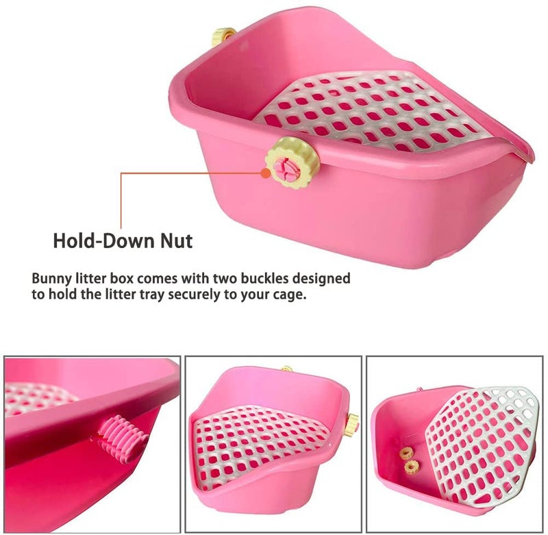 kathson Rabbit Litter Box Pet Toilet Cage Box Potty Trainer Corner with Small Animal Cage Cleaner Broom Brush Dustpan for Bunny Chinchilla Guinea Pig Ferret (Pink) - Image 4